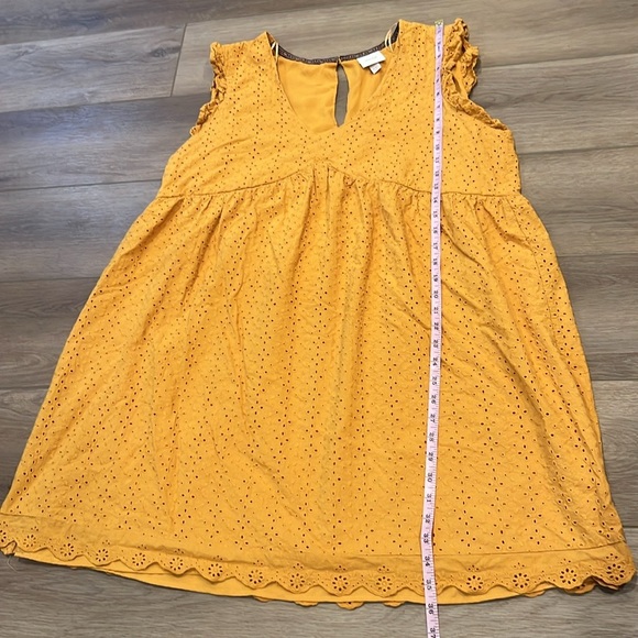 Knox Rose Mustard Color Sleeveless Top Ruffles, Eyelet, Empire Waist - Picture 3 of 12